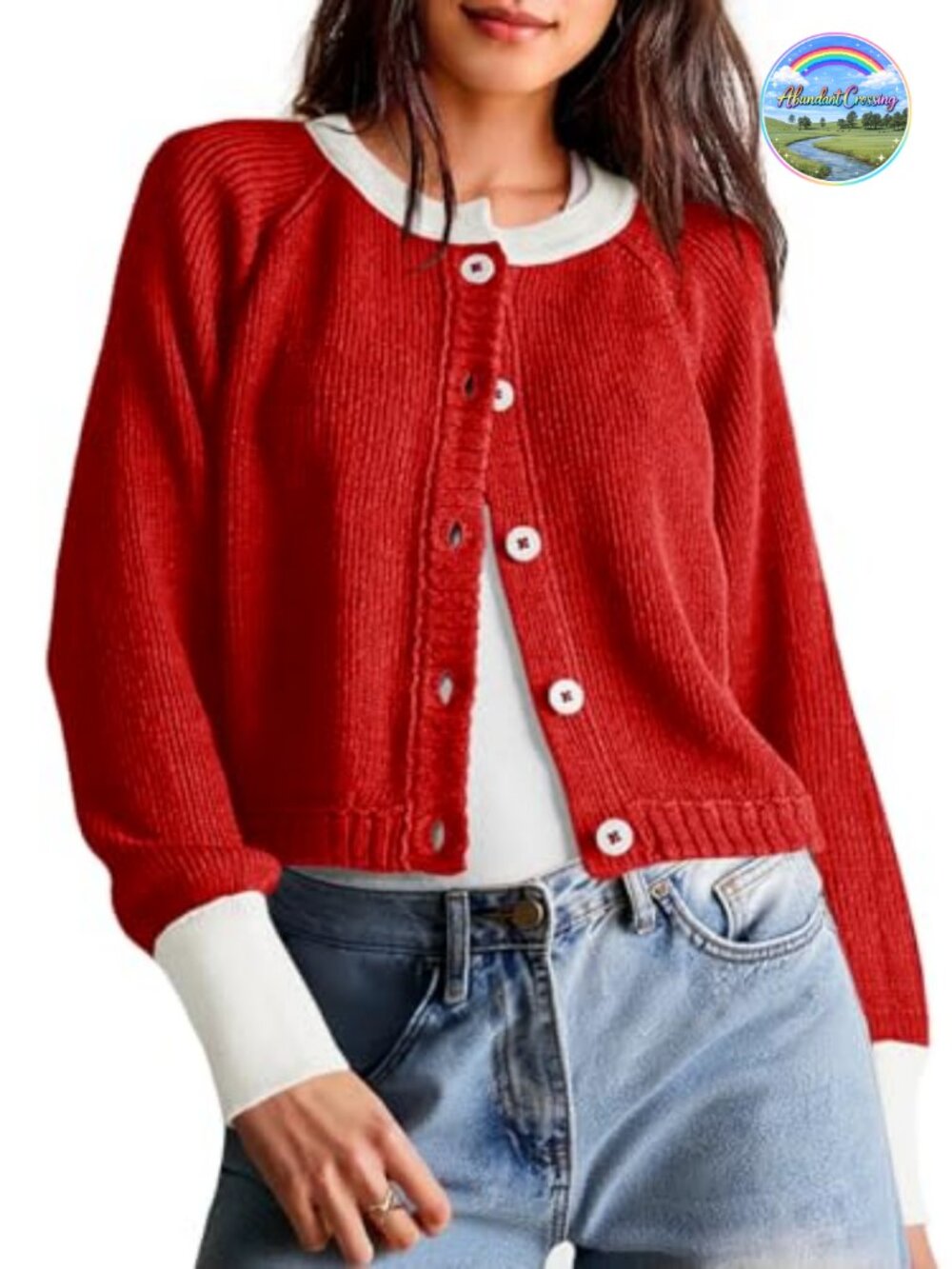 Women's Cropped Cardigan Sweater Button Down Open Front Color Block Knit